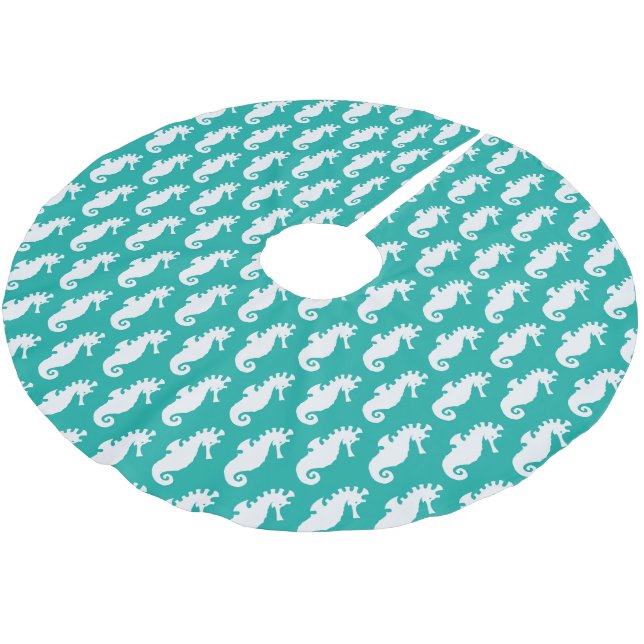 Teal Seahorse Pattern 1 Brushed Polyester Tree Skirt (Angled)