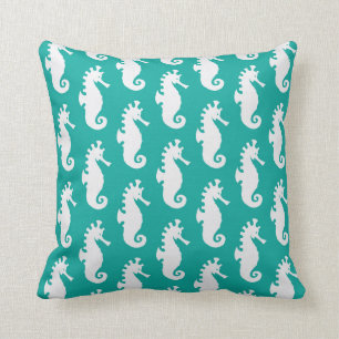 Teal Seahorse Pattern 1 Cushion