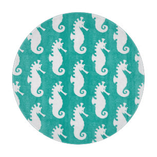 Teal Seahorse Pattern 1 Cutting Board