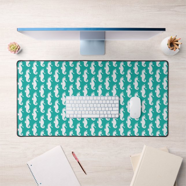 Teal Seahorse Pattern 1 Desk Mat (Office 1)