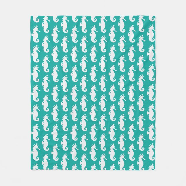 Teal Seahorse Pattern 1 Fleece Blanket (Front)