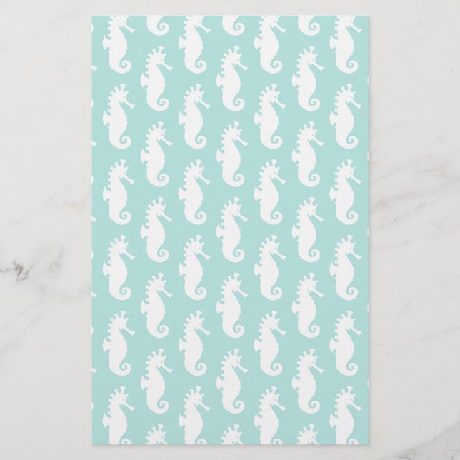 Teal Seahorse Pattern 1 Stationery (Front)