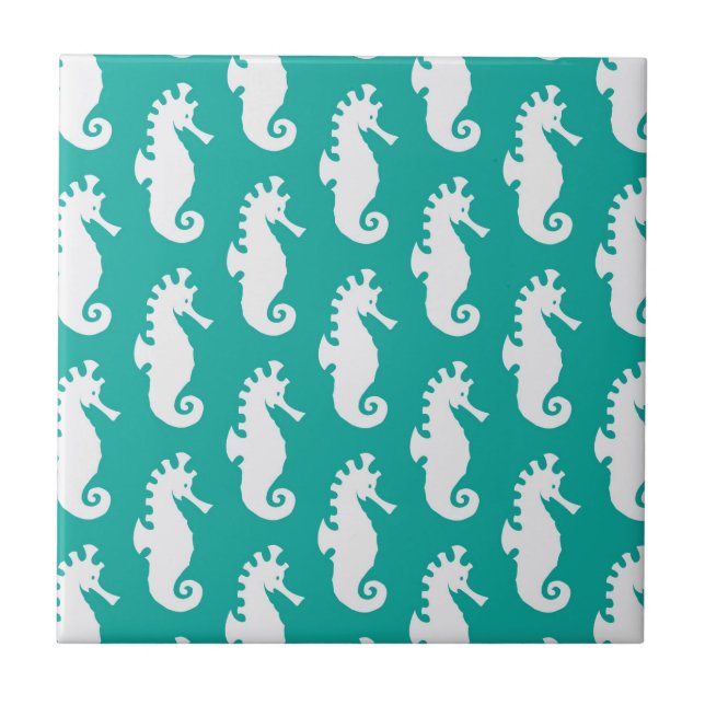 Teal Seahorse Pattern 1 Tile (Front)