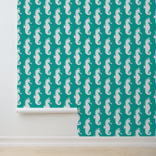 Teal Seahorse Pattern 1 Wallpaper