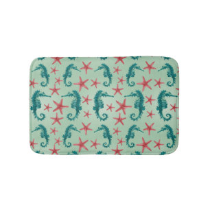 Teal Seahorse Pattern 2 Bath Mat