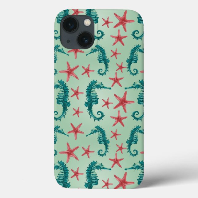 Teal Seahorse Pattern 2 Case-Mate iPhone Case (Back)