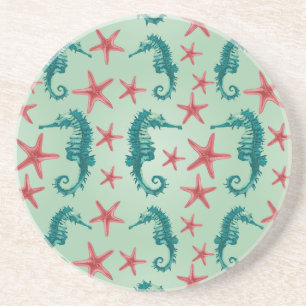 Teal Seahorse Pattern 2 Coaster