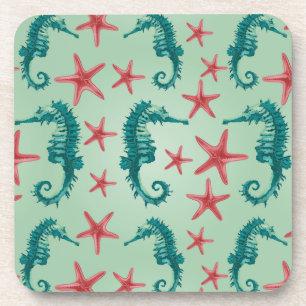 Teal Seahorse Pattern 2 Coaster