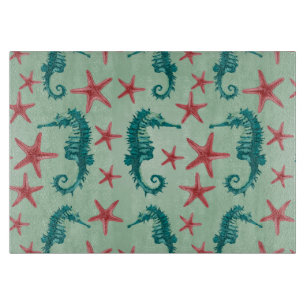 Teal Seahorse Pattern 2 Cutting Board