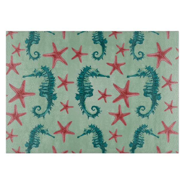 Teal Seahorse Pattern 2 Cutting Board (Front)