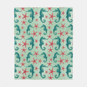 Teal Seahorse Pattern 2 Fleece Blanket