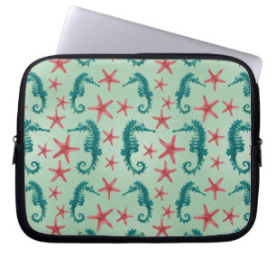 Teal Seahorse Pattern 2 Laptop Sleeve
