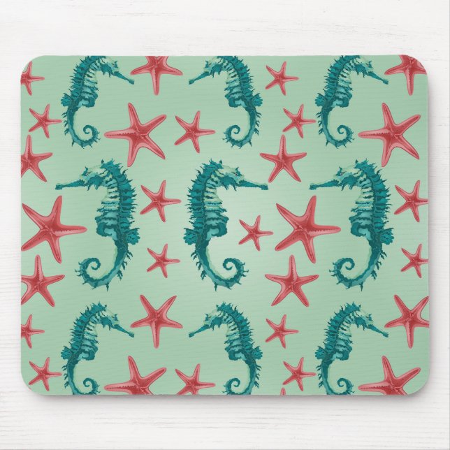 Teal Seahorse Pattern 2 Mouse Pad (Front)