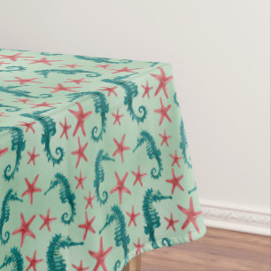 Teal Seahorse Pattern 2 Tablecloth