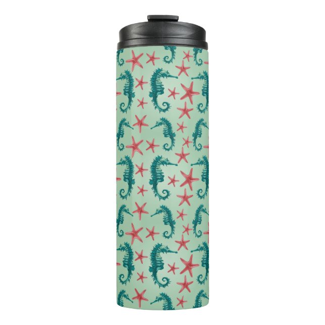 Teal Seahorse Pattern 2 Thermal Tumbler (Front)