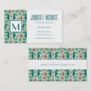 Teal Seahorse Pattern Business Card
