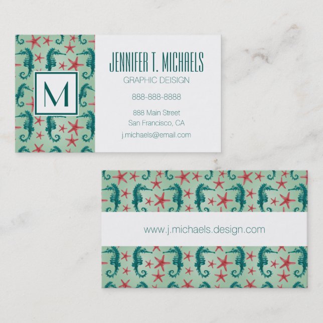 Teal Seahorse Pattern Business Card (Front/Back)