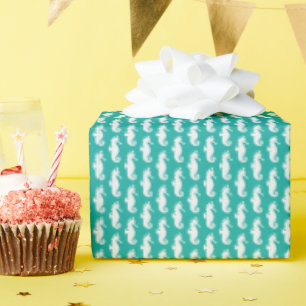 Teal Seahorse Pattern Wrapping Paper