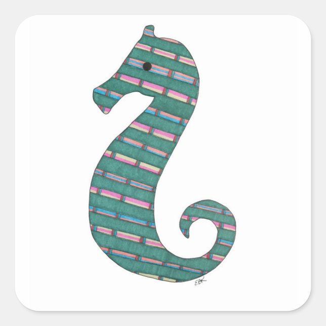 Teal Seahorse Square Sticker (Front)