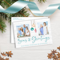 Teal Seas and Greetings Seashell Ornament Photo