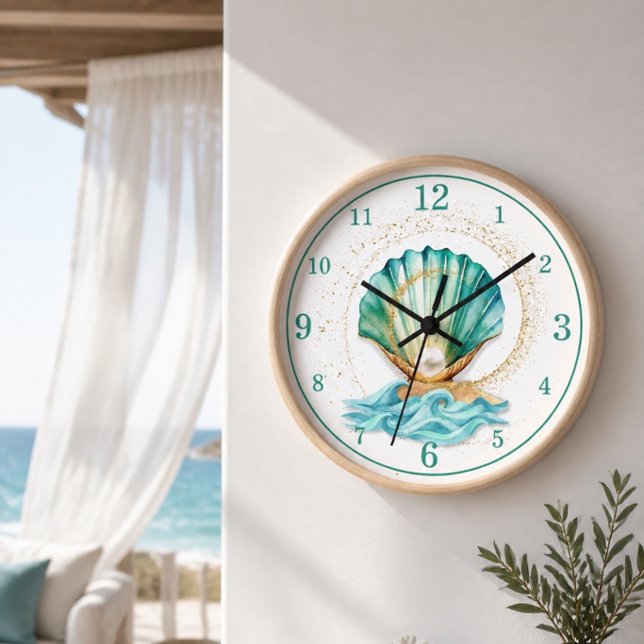 Teal Seashell and Pearl Wall Clock (Creator Uploaded)