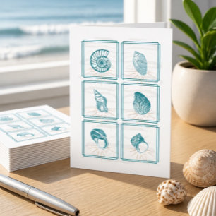 Teal Seashell Collage Note Card