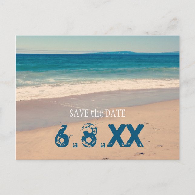 Teal Seaside Beach Save the Date Postcard (Front)