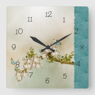 Teal Serene Butterfly Numbered Wall Clock