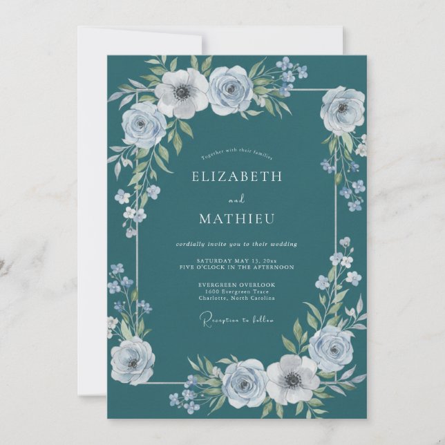 Teal Serene Winter Wedding Invitation (Front)