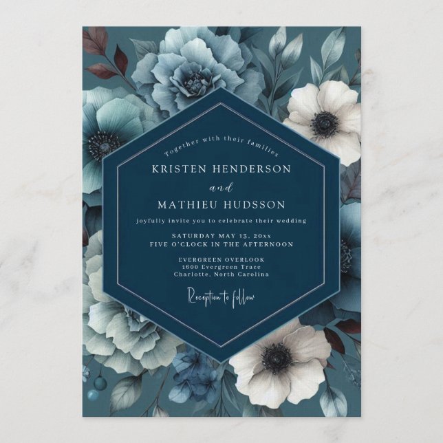 Teal Shadowy Moody Wedding Invitation (Front)