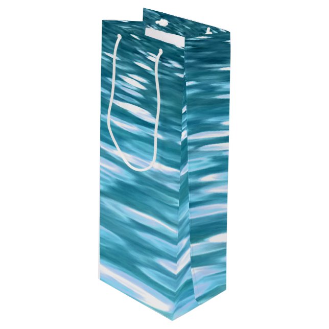 Teal shimmer wine gift bag (Front Angled)