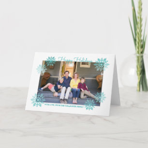 Teal Shimmering Chic Snowflake Holiday Photo Card