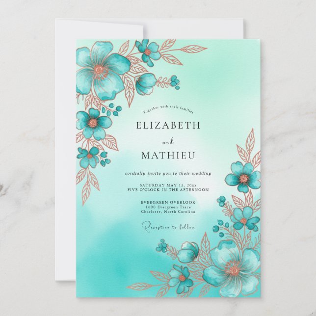 Teal Shimmering Coastal Wedding Invitation (Front)