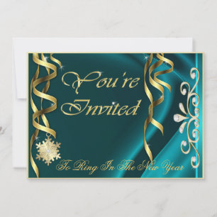 Teal Shimmering Soiree New Years Eve Invitation