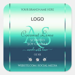 Teal Shimmery Product Label Diamonds Monogram Logo
