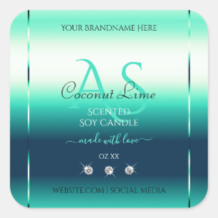 Teal Shimmery Product Labels Diamonds and Monogram