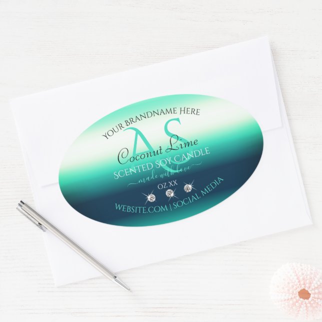 Teal Shimmery Product Labels Diamonds and Monogram (Envelope)