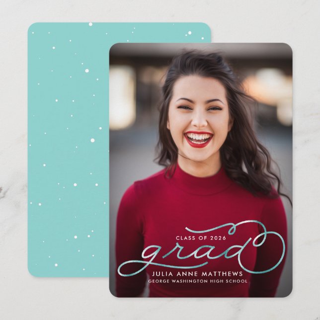 Teal Shine Photo Graduation Announcement (Front/Back)
