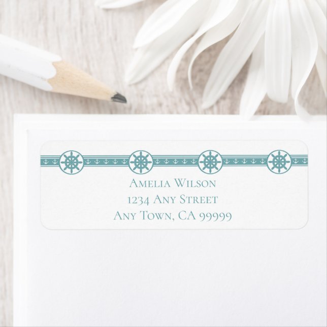 Teal Ships Wheel Return Address Label (Insitu)