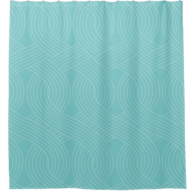  Teal Shower Curtain, White Interlocking Lines Shower Curtain (Front)