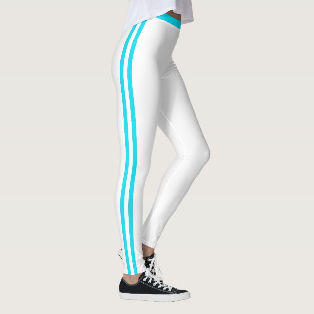 Teal Side Stripe White Leggings - Your Colours (Right)