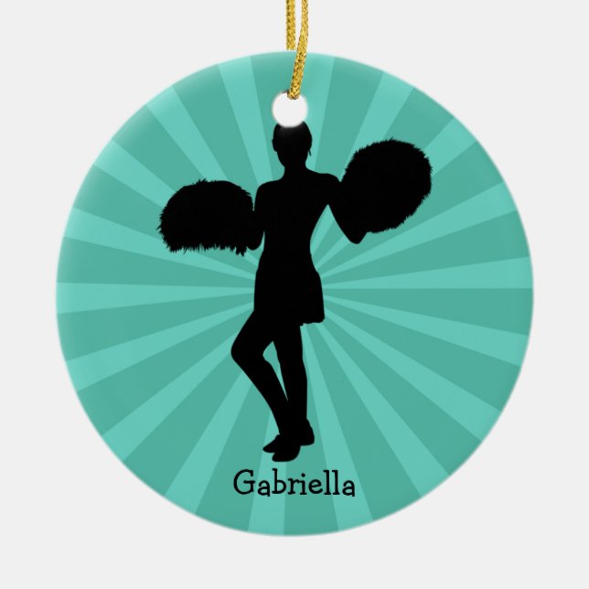 Teal Silhouette Cheerleader Christmas Ornament (Front)