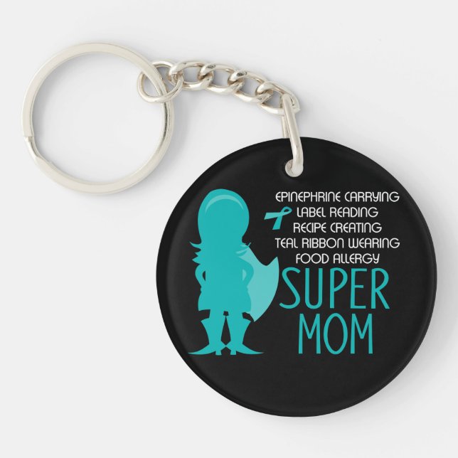 Teal Silhouette Food Allergy Super Mum Key Ring (Front)