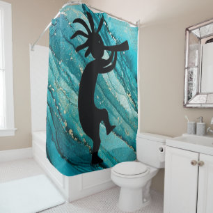 Teal Silhouette Turquoise Kokopelli Shower Curtain