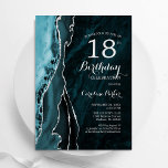 Teal Silver Agate 18th Birthday Invitation<br><div class="desc">Teal and silver agate 18th birthday party invitation. Elegant modern design featuring turquoise watercolor agate marble geode background,  faux glitter silver and typography script font. Trendy invite card perfect for a stylish women's bday celebration. Printed Zazzle invitations or instant download digital printable template.</div>