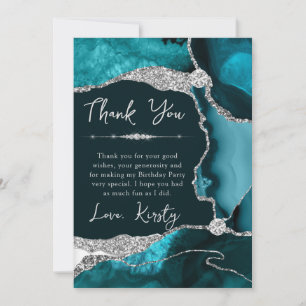Teal Silver Agate Geode Birthday Thank You Card