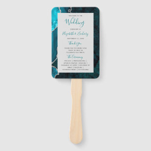 Teal Silver Agate Grey Wedding Program Hand Fan