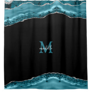 Teal & Silver Agate Personalized Monogram Shower Curtain