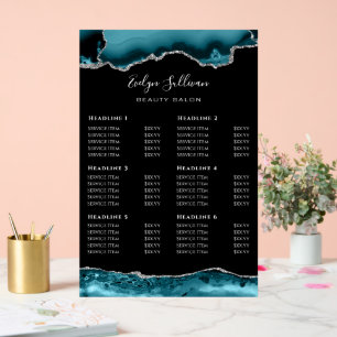 Teal Silver Agate Price List Acrylic Sign