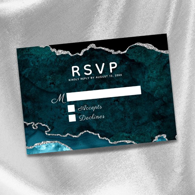 Teal Silver Agate Wedding RSVP Card (Creator Uploaded)